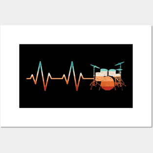 Retro Drum Set Heartbeat Drumming Band Funny Drummer Posters and Art